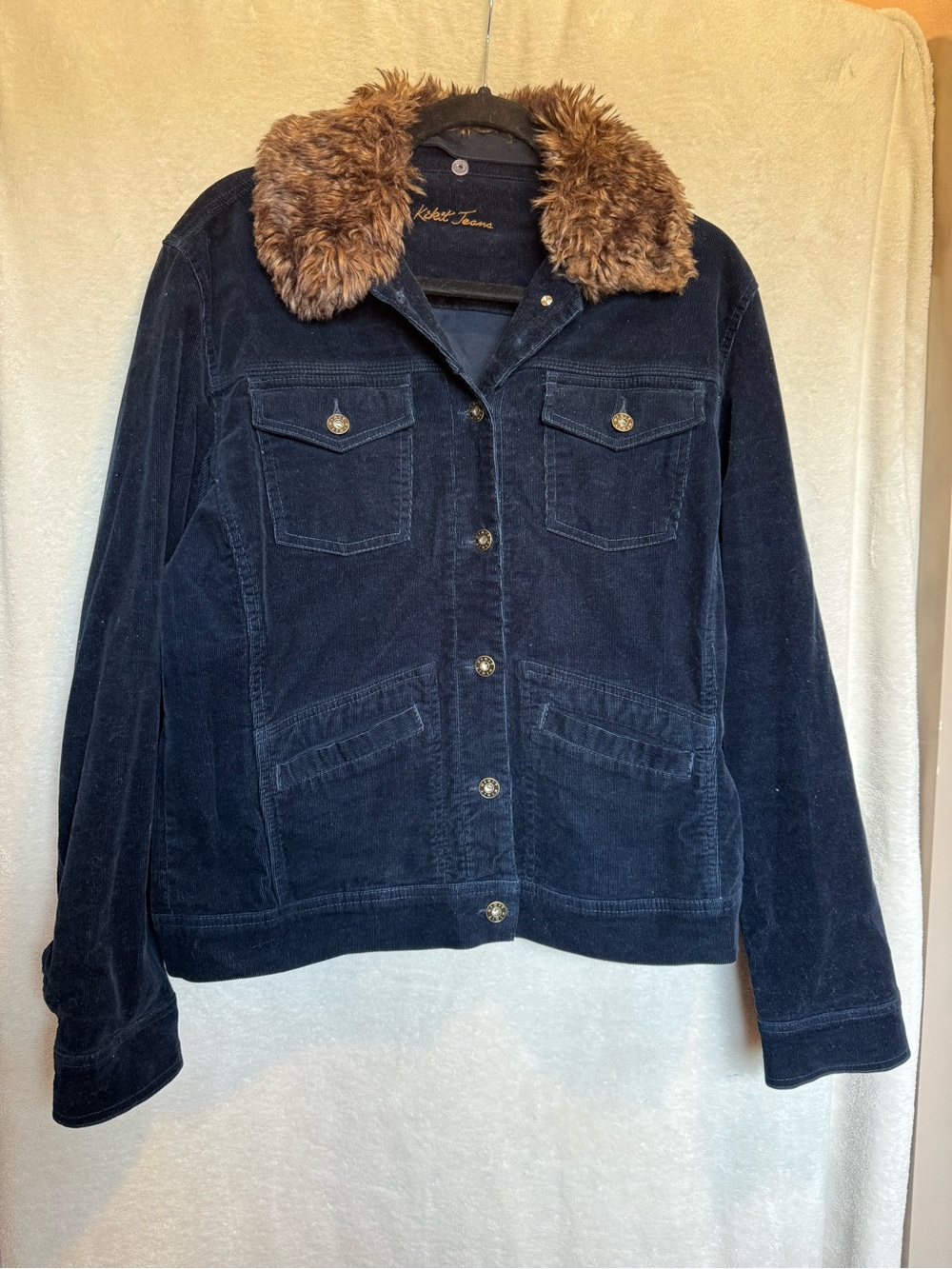 KitKit Corduroy Jacket with Faux Fur Collar - Navy
